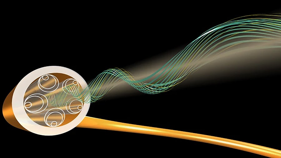 An artist's impression of a cross section of the hollow glass tubes within the optical fibre