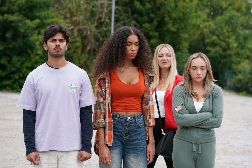 embargo 23092025 dillon ray, vicky grant, clare devine and frankie osborne in hollyoaks