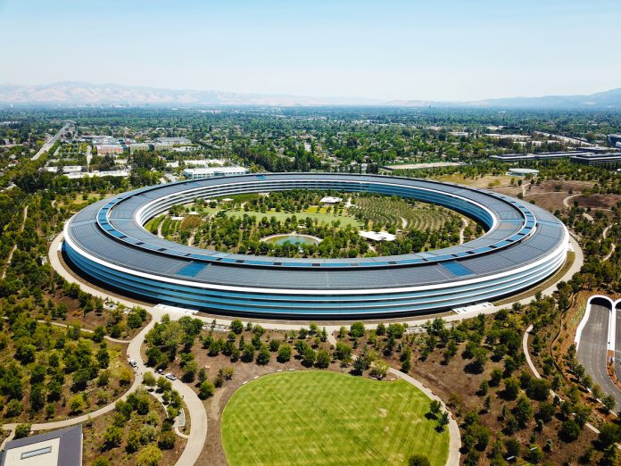 Cupertino, CA, USA - June 25, 2018: Aerial photo of Apple Headquarters, Apple Park