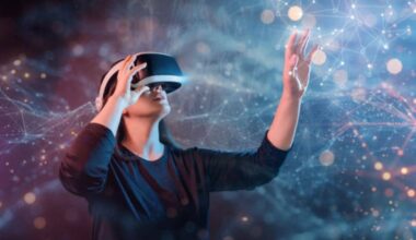 Woman with VR virtual reality goggles