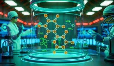 Illustration of a molecule designed for artificial photosynthesis, capable of storing multiple charges for energy conversion.
