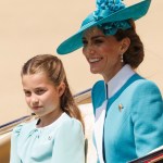 LONDON, ENGLAND - JUNE 14: Princess Charlotte of Wales, Catherine and Princess of Wales during Trooping The Colour 2025 on June 14, 2025 in London, England. Trooping The Colour is a ceremonial parade celebrating the official birthday of the British Monarch. The event features over 1,400 soldiers and officers, accompanied by 200 horses. More than 400 musicians from ten different bands and Corps of Drums march and while performing. ()