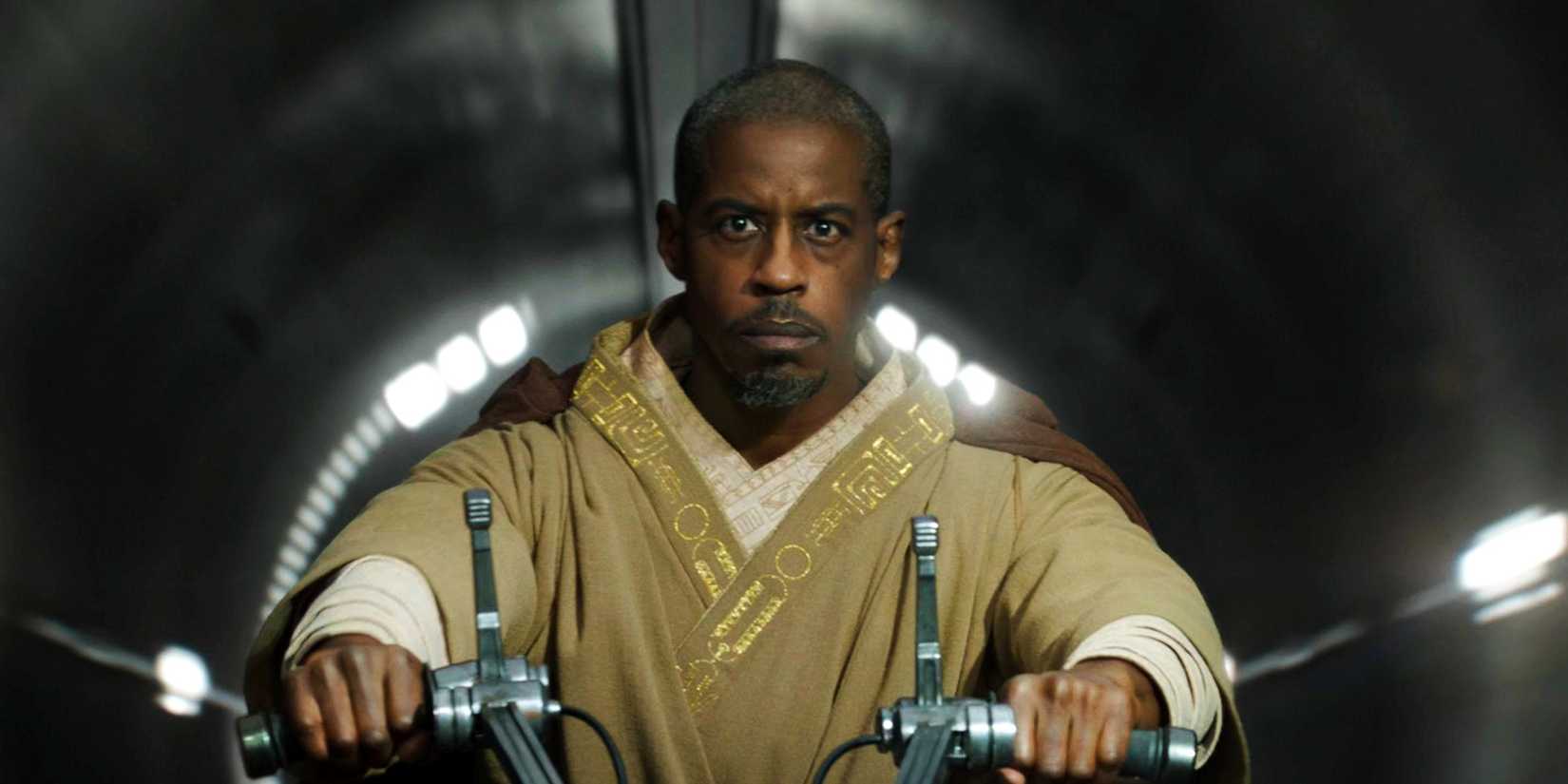 Ahmed Best as Kelleran Beq on a speeder in The Mandalorian