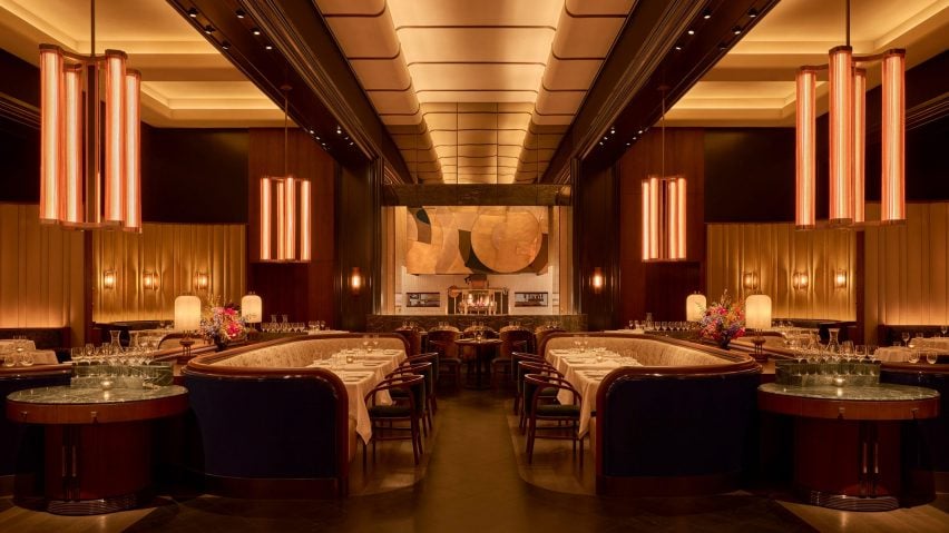Art deco inspired steakhouse interior New York