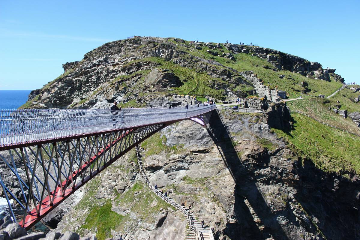 tintagel castle cove cornwall with suspension bridge literary landmarks
