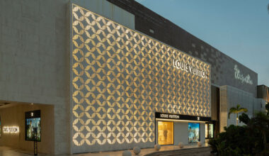 louis vuitton's cancun boutique unveils concrete facade with sculpted flower motif