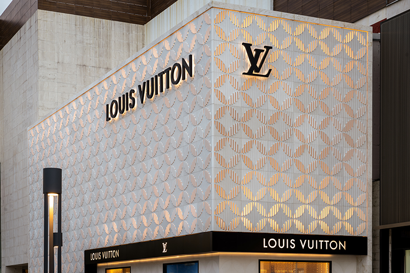 louis vuitton's cancun boutique unveils concrete facade with sculpted flower motif