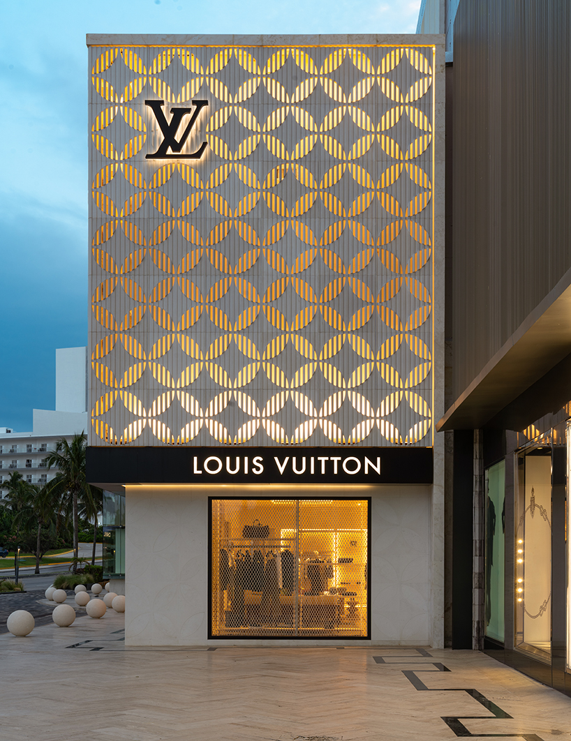 louis vuitton's cancun boutique unveils concrete facade with sculpted flower motif