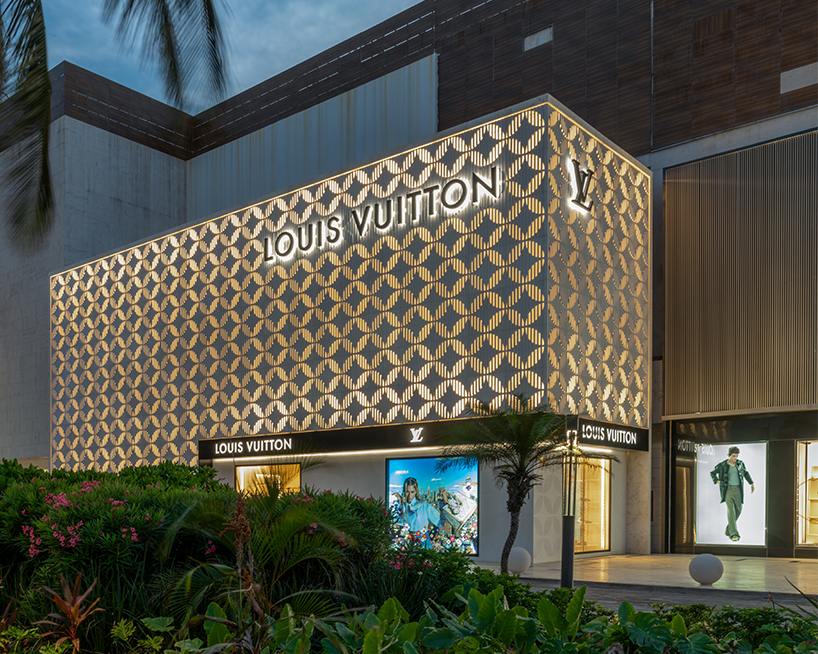 louis vuitton's cancun boutique unveils concrete facade with sculpted flower motif