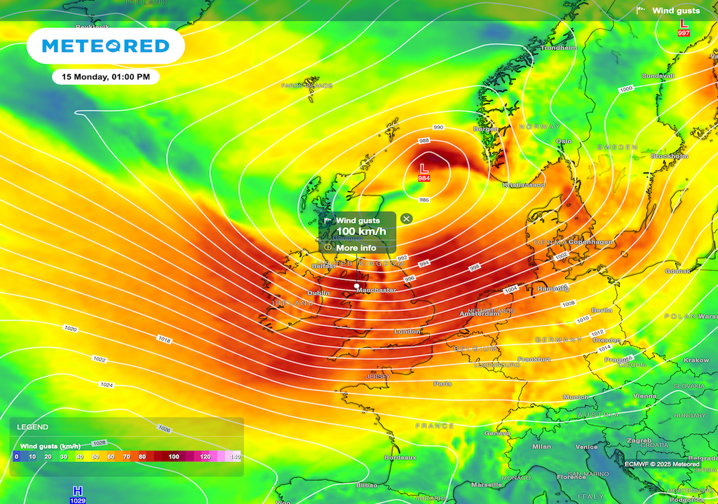 Strong and gusty winds are forecast on Sunday and Monday, with gusts of 100 km/h (62 mph) possible, and 60–70 mph (96–113 km/h) expected for exposed coasts and hills.