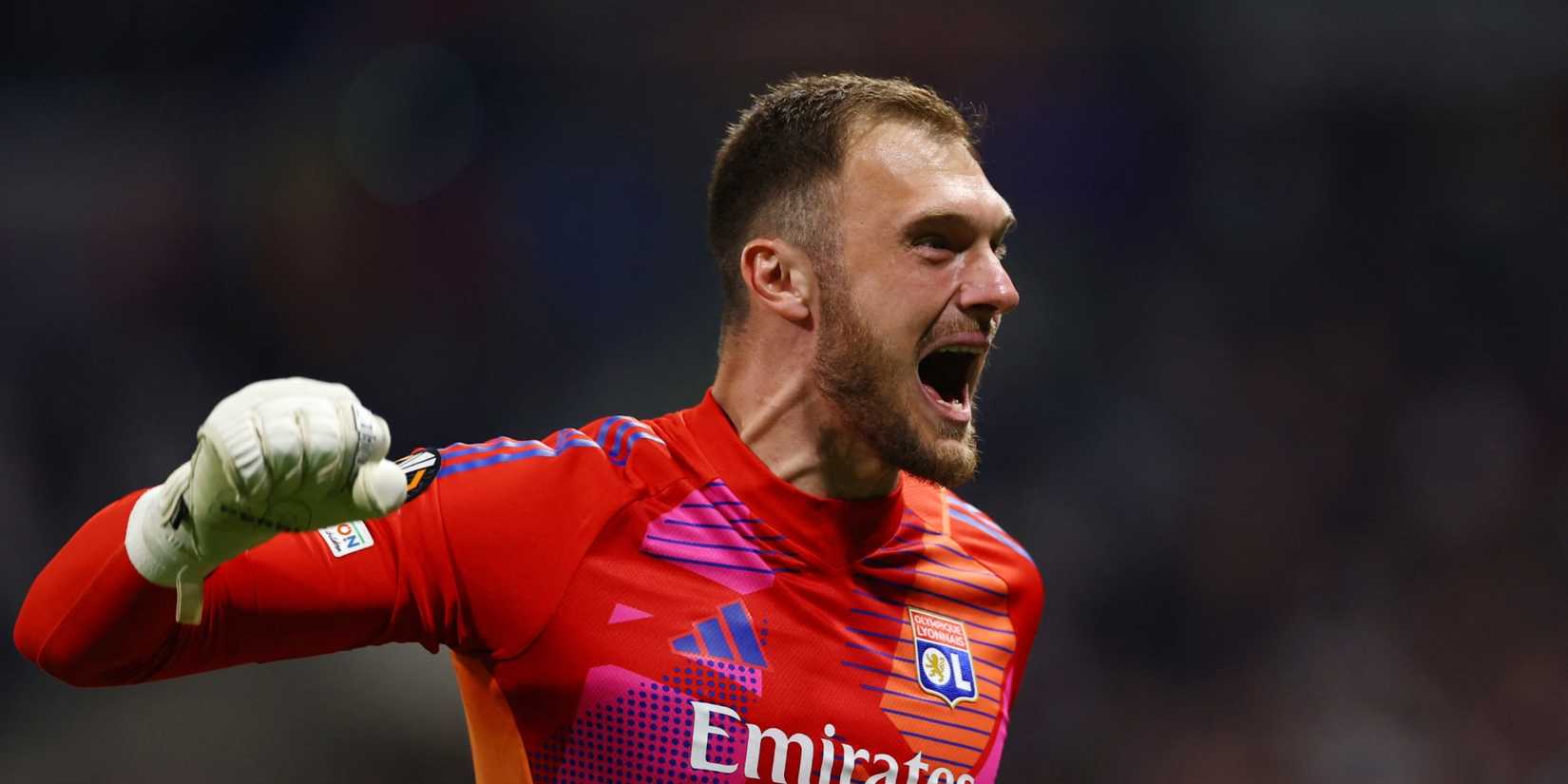 Olympique Lyonnais' Lucas Perri celebrates their second goal scored