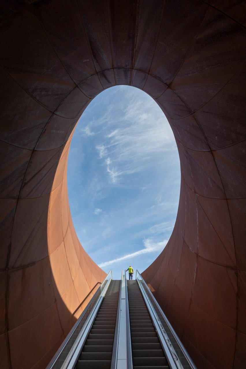 Weathered-steel entrance of Monte Sant'Angelo Subway Station by Anish Kapoor