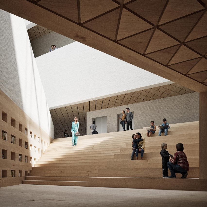 Render of a triangular atrium