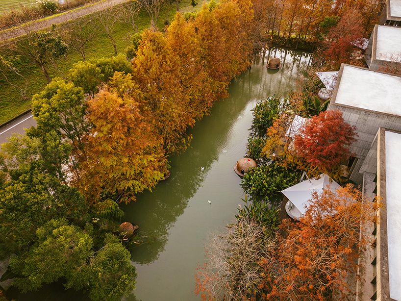 four floating wooden huts shape cheng tsung feng's duck nest installations