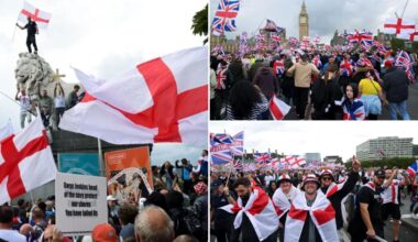 Thousands of protesters swarm London for anti-immigration march and counter protest