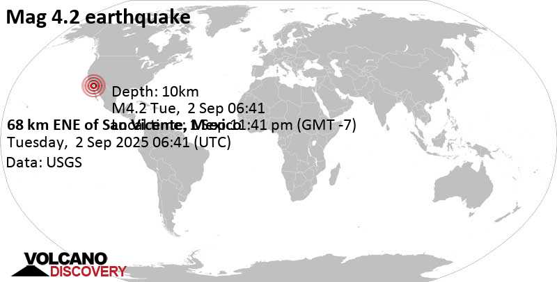 4.2 quake 86 km northwest of San Felipe, Estado de Baja California, Mexico, Sep 1, 2025 11:41 pm (Tijuana time)