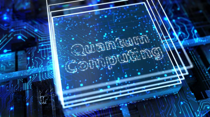 An illustration of a quantum computing chip.