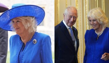 Queen Camilla wears the Russian sapphire cluster brooch for President Trump's visit to the U.K.