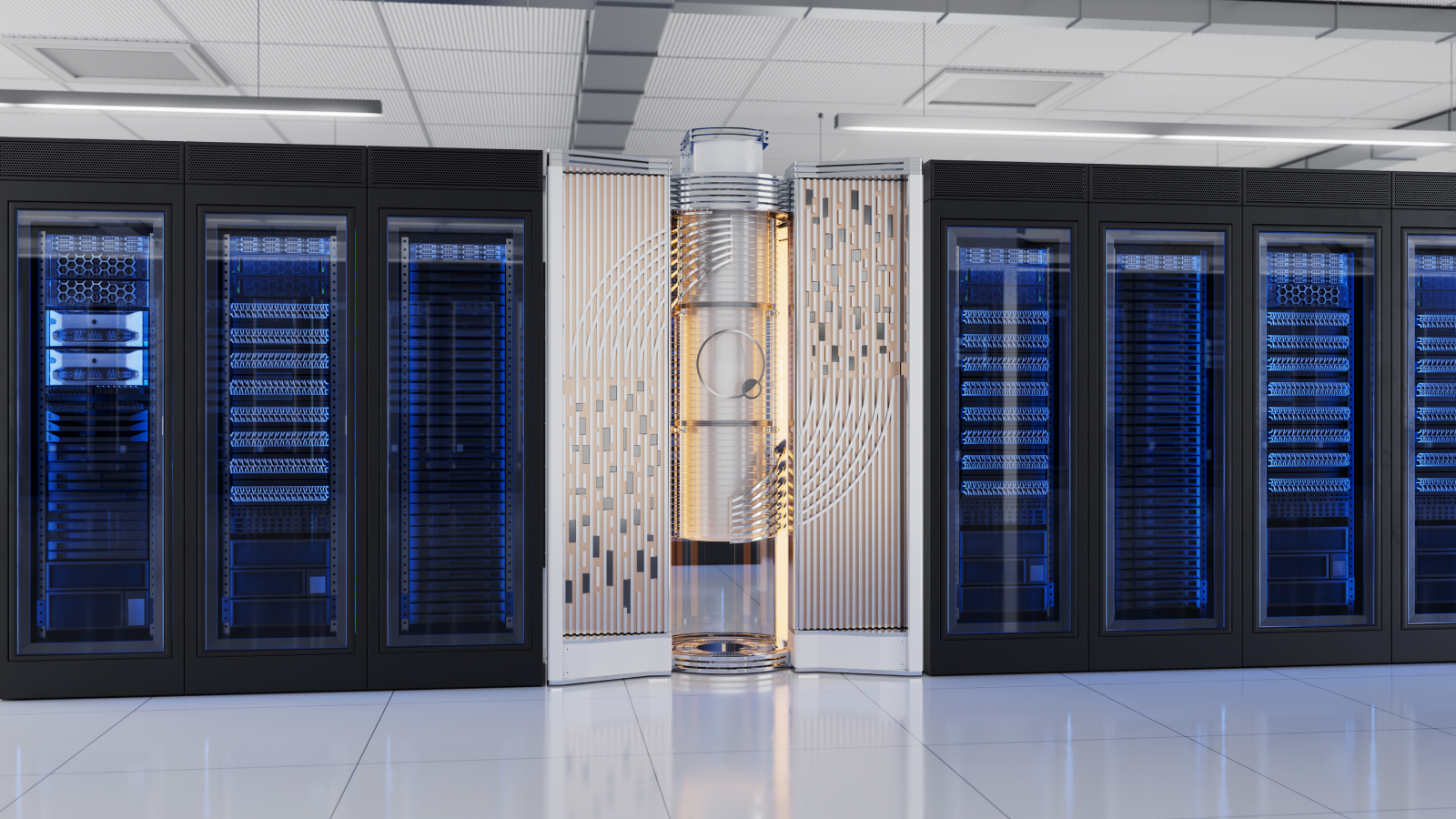 Computer illustration of the quantum motion system in a datacenter environment.