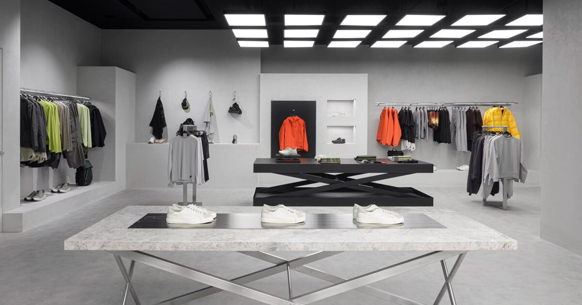 backlit metallic grid illuminates zara's hybrid retail space in rotterdam