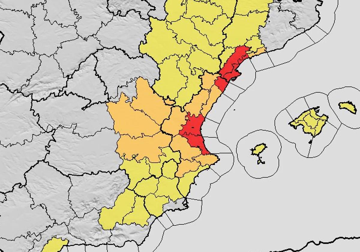 ES-Alerts beamed to phones and red level warnings activated for torrential rain in Valencia region of Spain