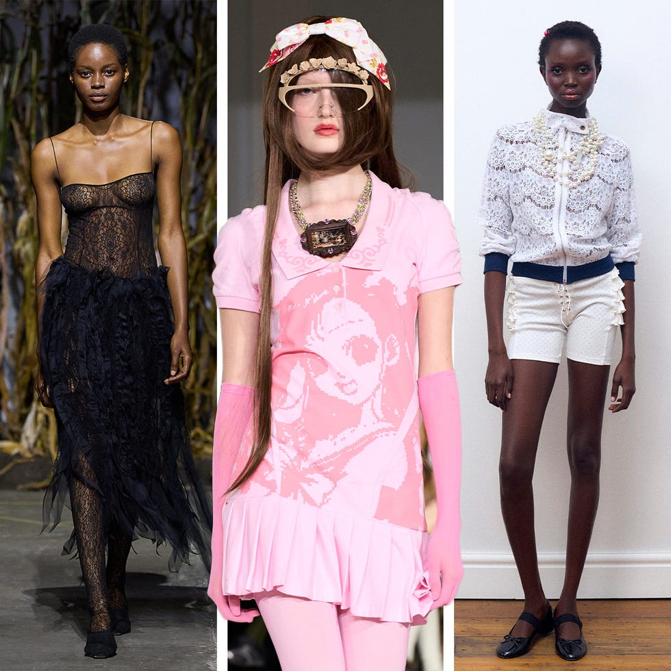 fashion display featuring three distinct outfits