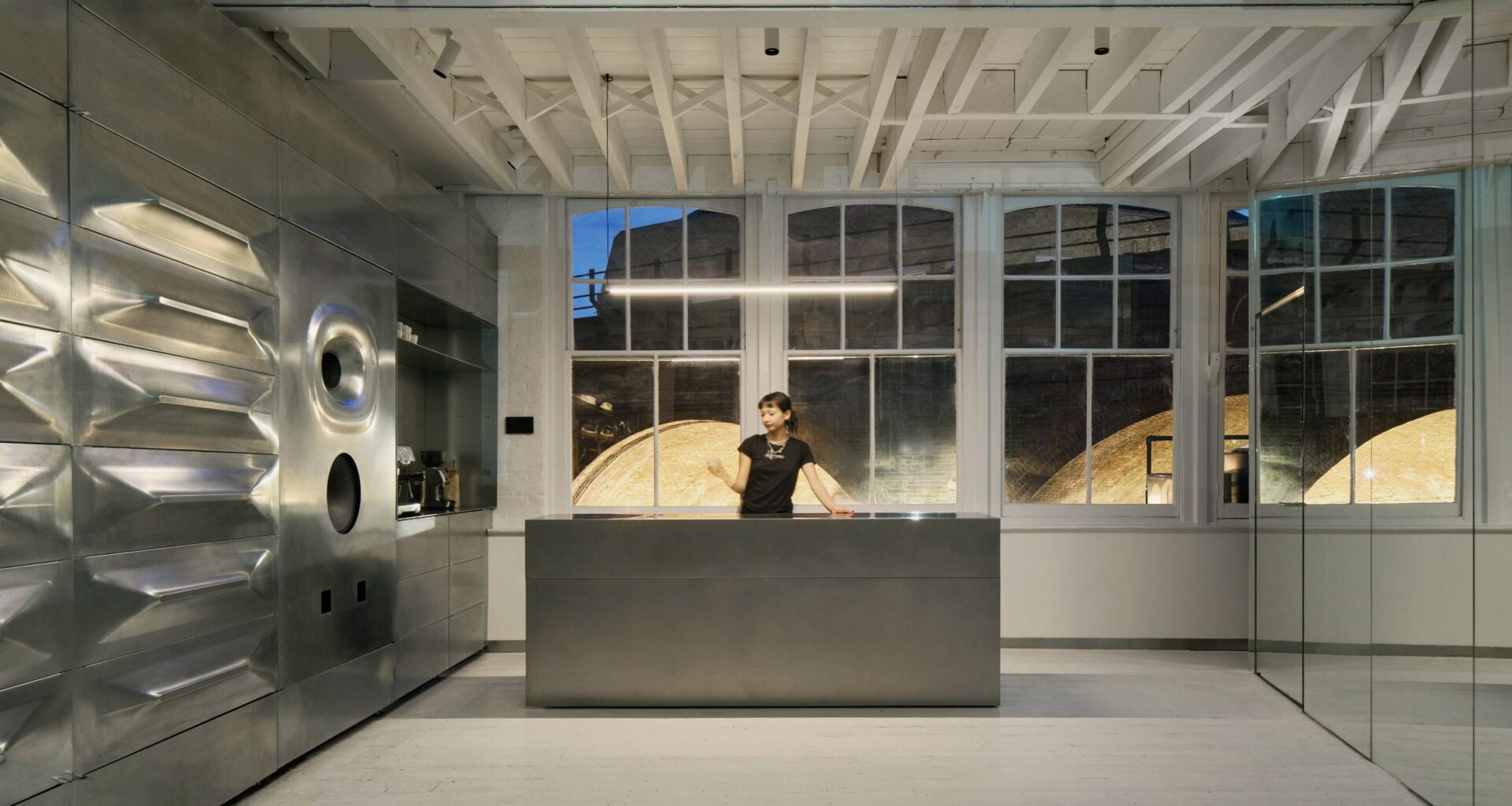 Hair salon with metal walls