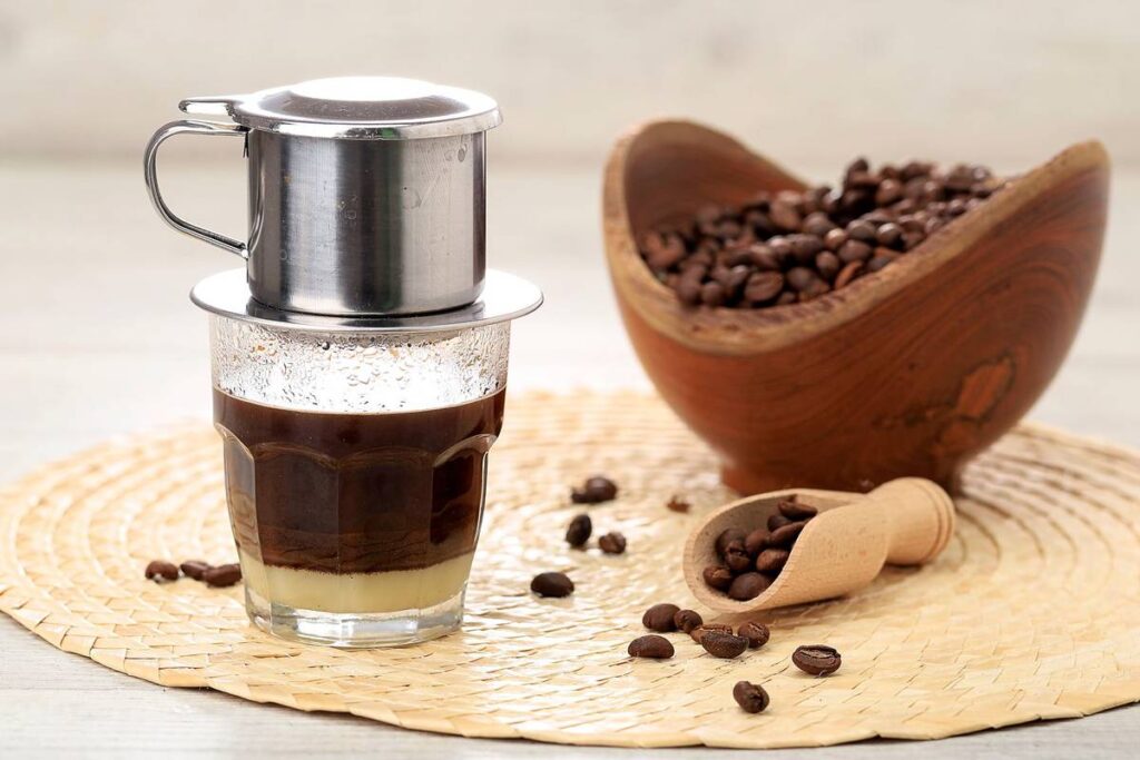 Vietnam Style Drip Coffee with Condensed Milk at the Bottom to Add Sweetness, Close Up