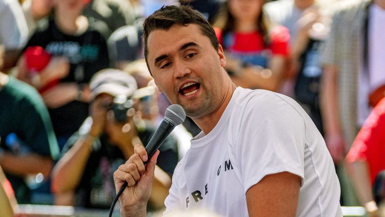 Charlie Kirk moments before he was shot. Pic: Reuters/Trent Nelson/The Salt Lake Tribune