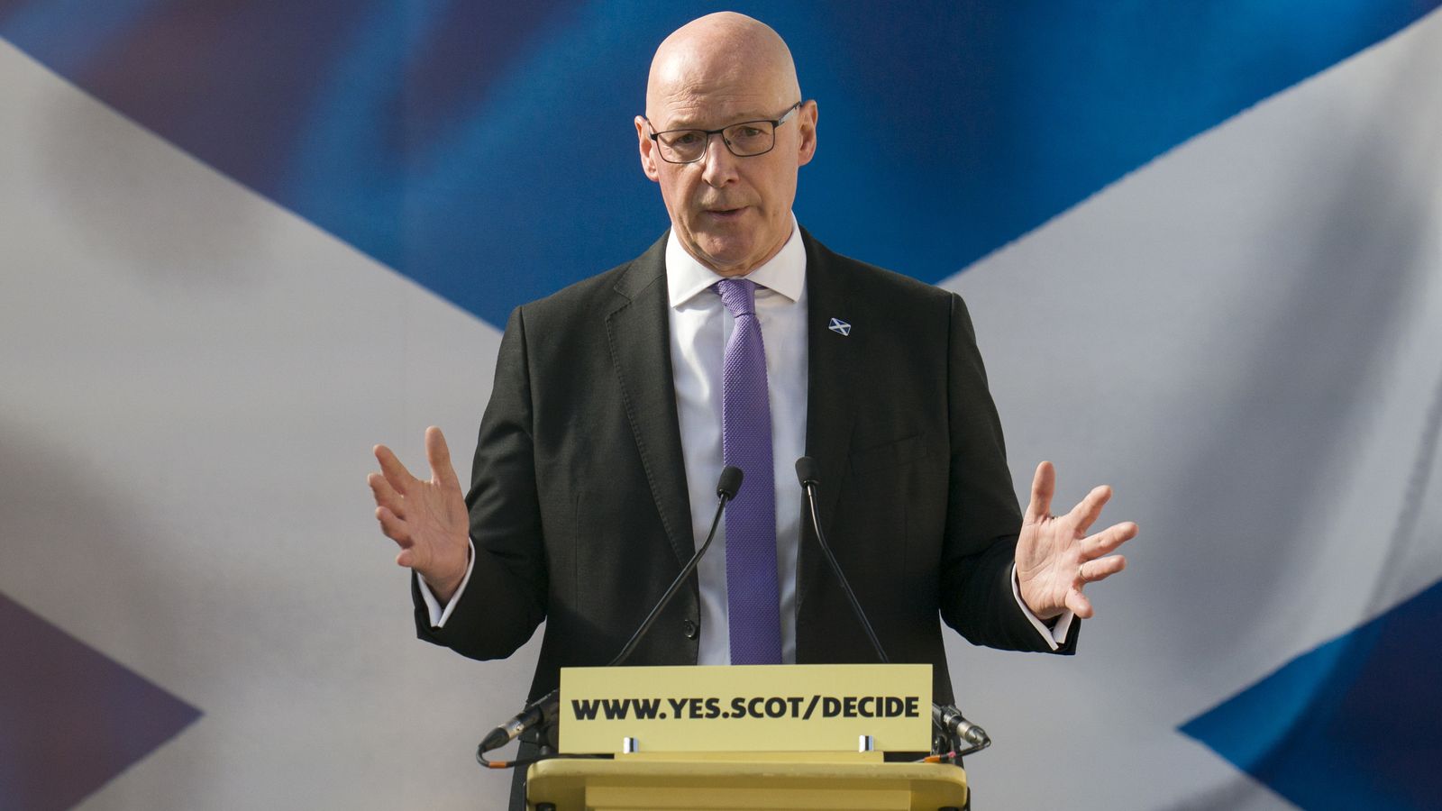 First Minister John Swinney during his speech in Edinburgh on Thursday. Pic: PA
