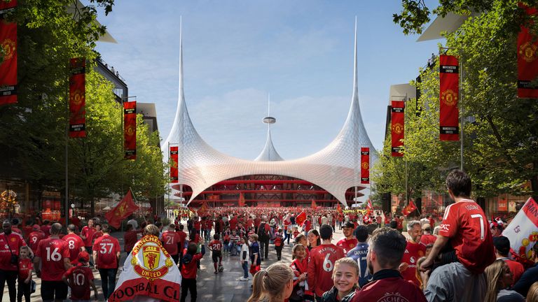 A conceptual image of what the new Manchester United stadium could look like. Pic: Foster + Partners/PA
