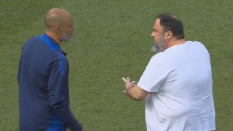Forest's owner Evangelos Marinakis came on to the pitch to remonstrate with Nuno after a game last season