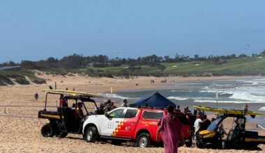 Emergency services on a beach in Sydney, Australia, after a shark attack. Pic: Sky News Australia