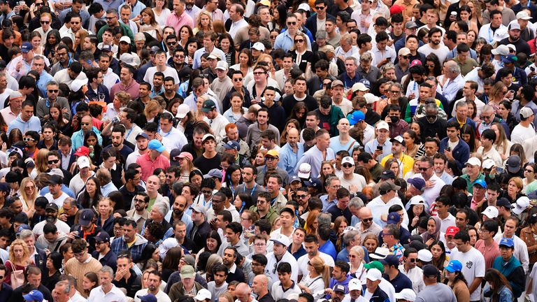Crowds waiting to enter the Arthur Ashe Stadium for the US Open men's singles final. Pic: AP