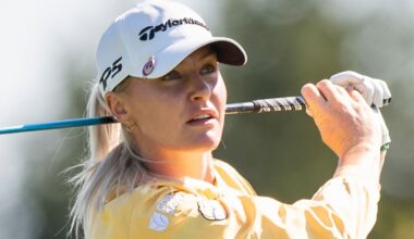 Charley Hull, of England, tees off on the second hole during the first round of the Kroger Queen City Championship