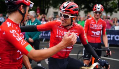 Geraint Thomas was embraced by team-mates following his final race