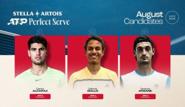 Carlos Alcaraz, Gabriel Diallo, and Terence Atmane have been nominated for August's ATP Perfect Serve, brought to you by Stella Artois.