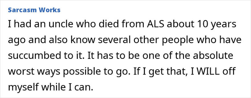 Comment discussing personal loss from ALS and linking wealthy-favored superfood to ALS or Lou Gehrig’s disease risk.