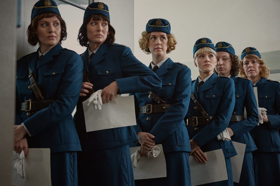 the new force cast netflix uniformed female police officers lined up in formation