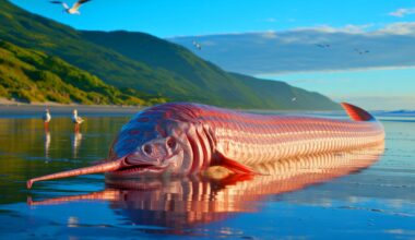 Illustration of the elusive oarfish recently found along the coasts of Tasmania and New Zealand.