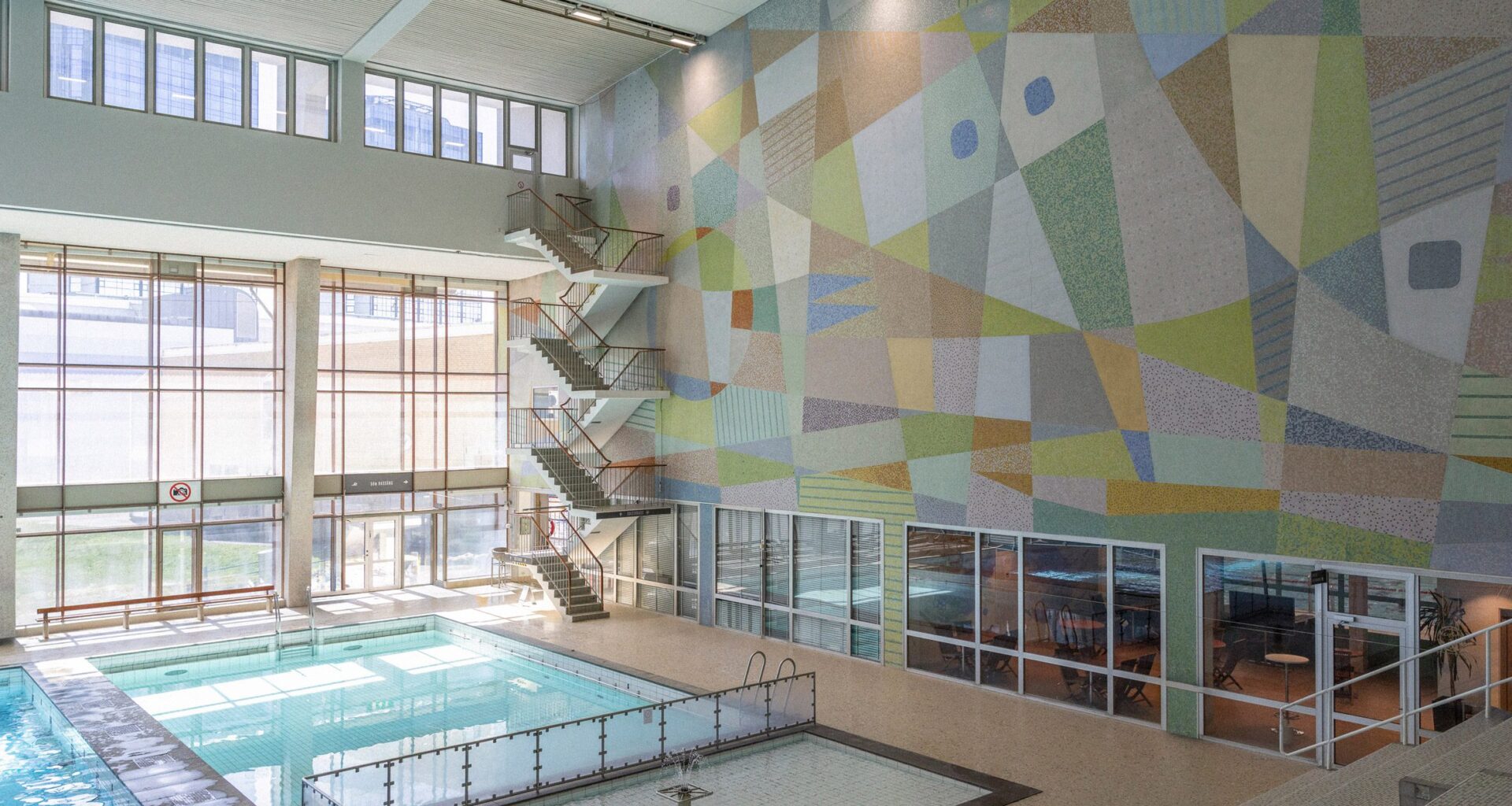 Swimming pool with large mural