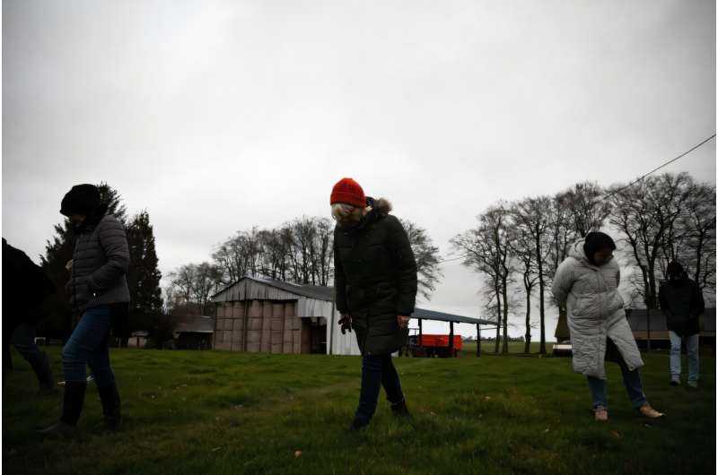 Volunteers search for meterorites in February 2023 in Angiens, France