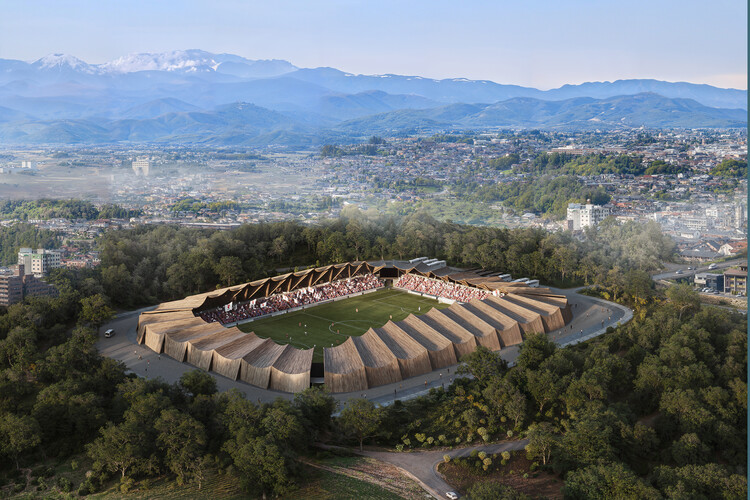 VUILD Designs Timber Stadium in Fukushima Drawing on Japanese Traditions of Renewal - Image 1 of 12