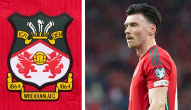 Wrexham star Kieffer Moore reacts after earning 50th cap for Wales