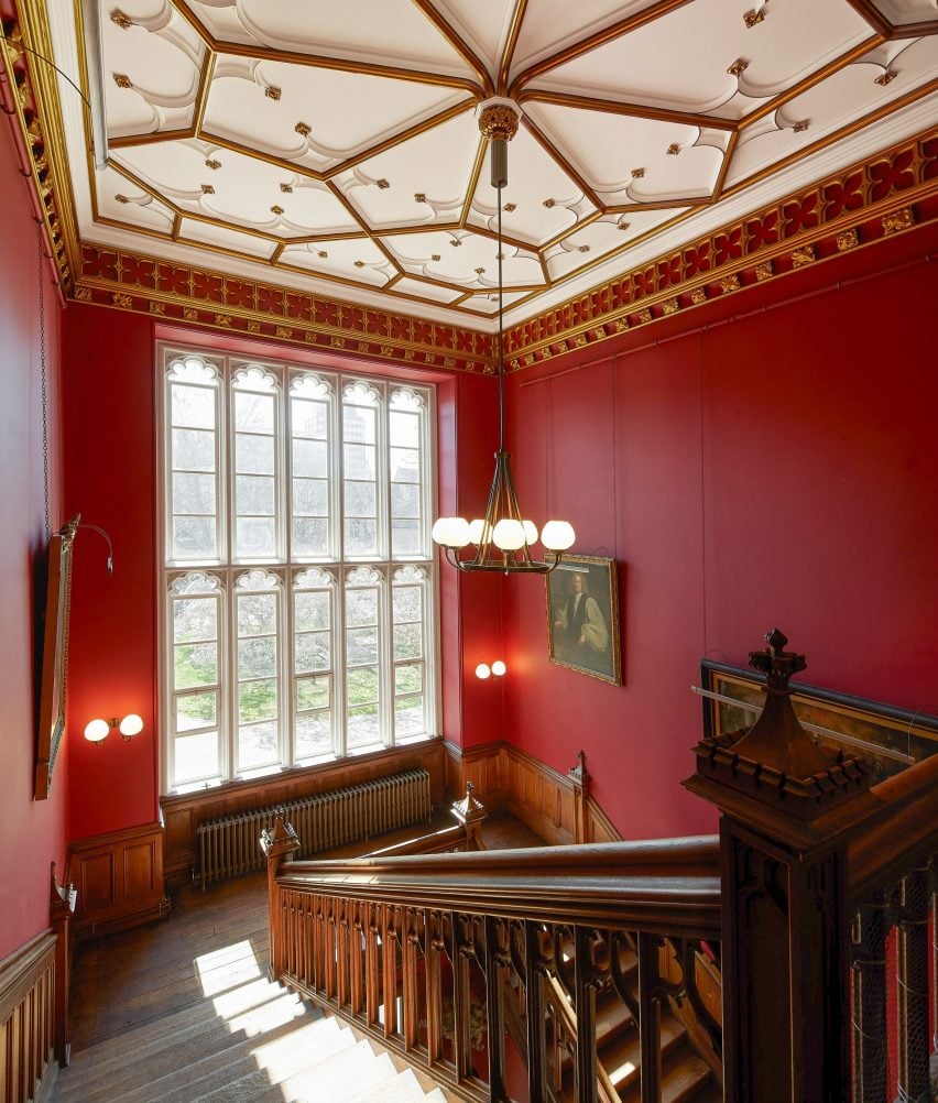 Red-painted interior of Lambeth Palace by Wright & Wright