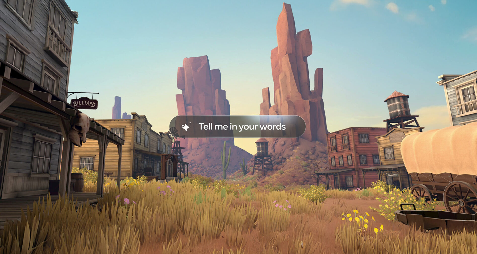 A western world in Meta Horizon Worlds created by Meta AI prompts