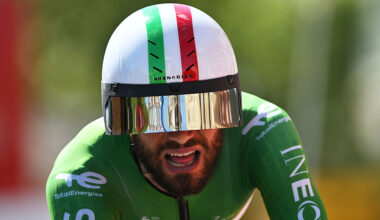 VALLADOLID, SPAIN - SEPTEMBER 11: Filippo Ganna of Italy and Team INEOS Grenadiers crosses the finish line during the La Vuelta - 80th Tour of Spain 2025, Stage 18 a 12.2km individual time trial stage from Valladolid to Valladolid / Stage shortened for safety reasons / #UCIWT / on September 11, 2025 in Valladolid, Spain. (Photo by Dario Belingheri/Getty Images)