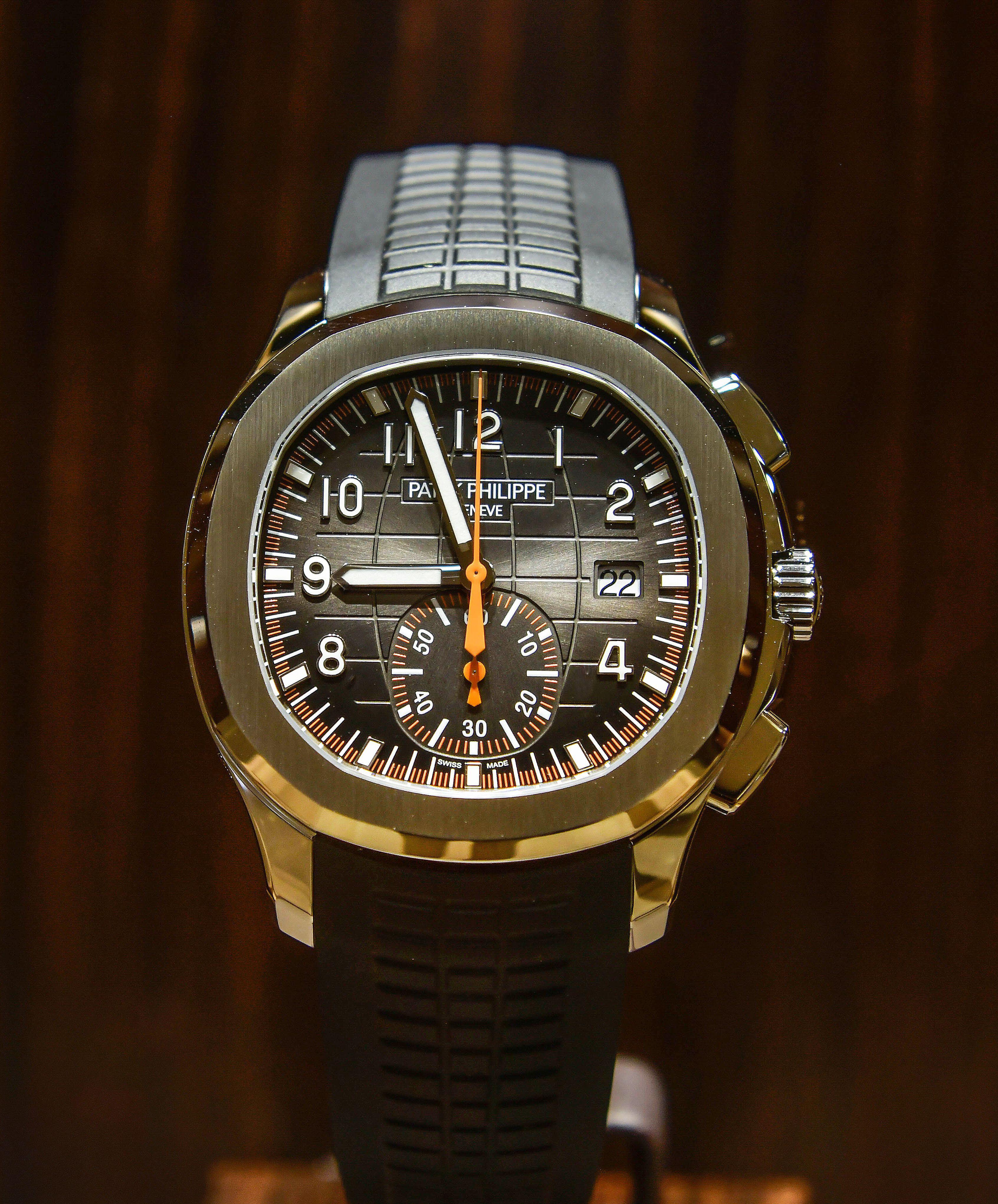 Patek Philippe Aquanaut 5968A chronograph stainless steel Swiss watch.