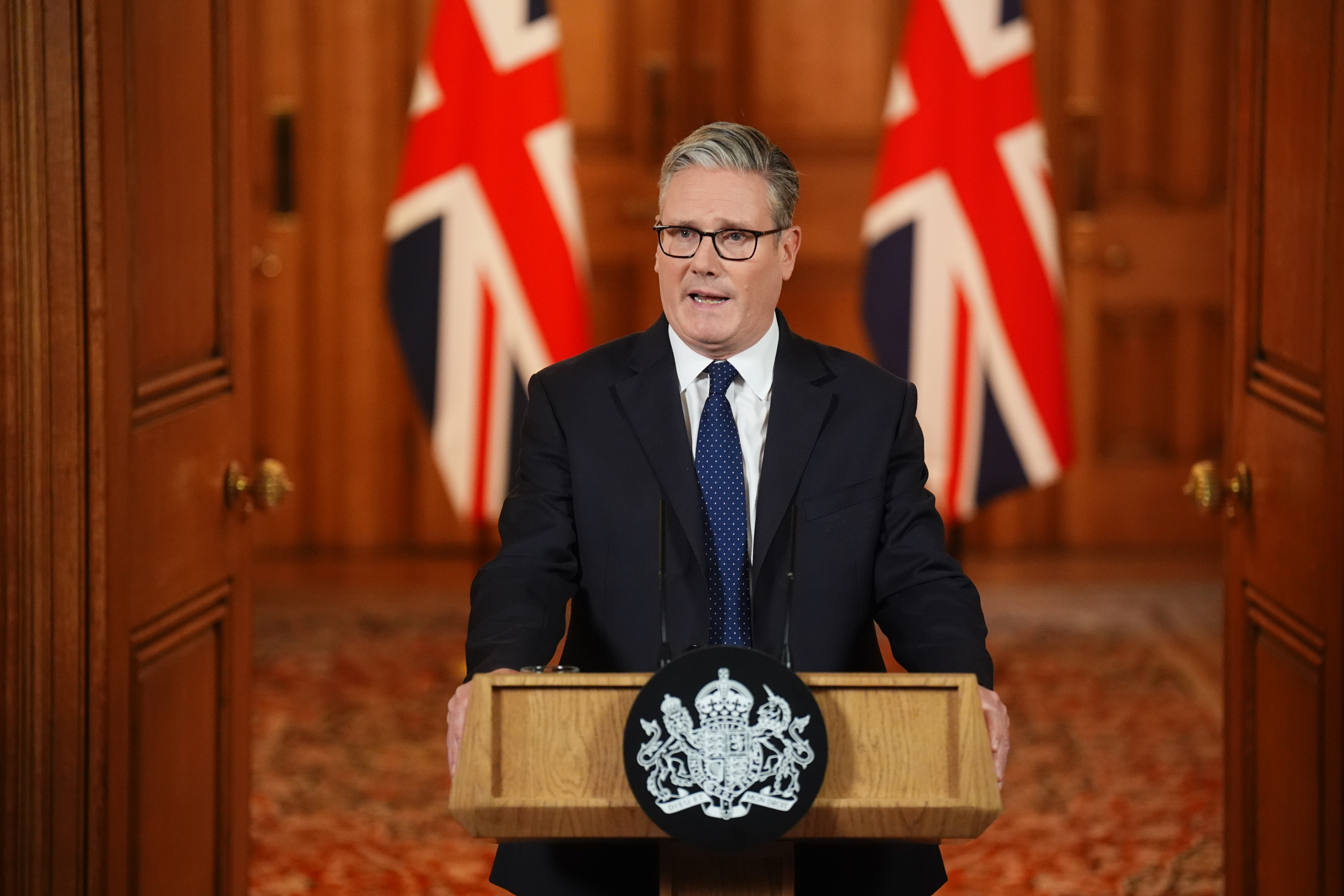 The prime minister speaking in Downing Street this evening