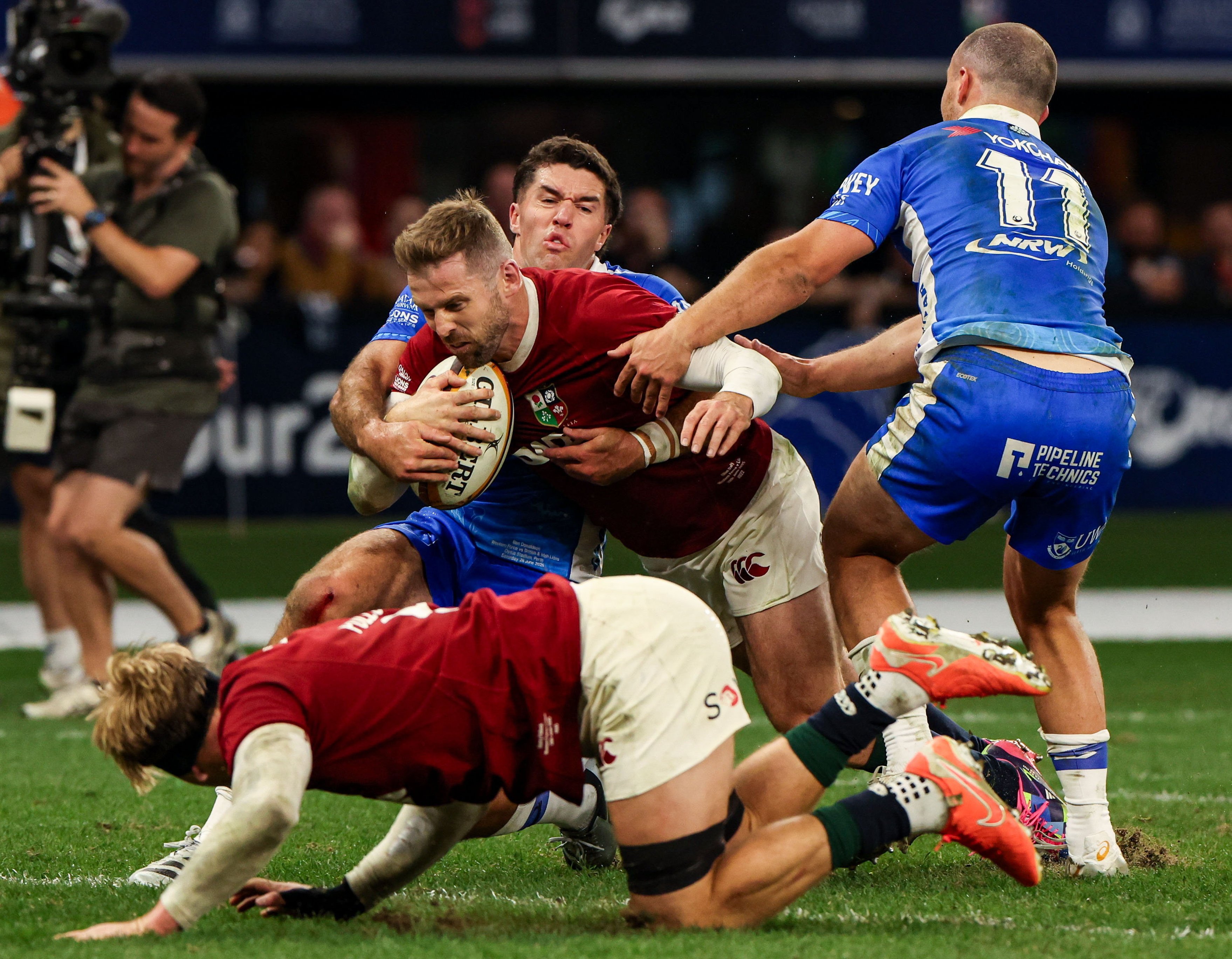 Elliot Daly of British & Irish Lions scoring a try during a tour match against Western Force.
